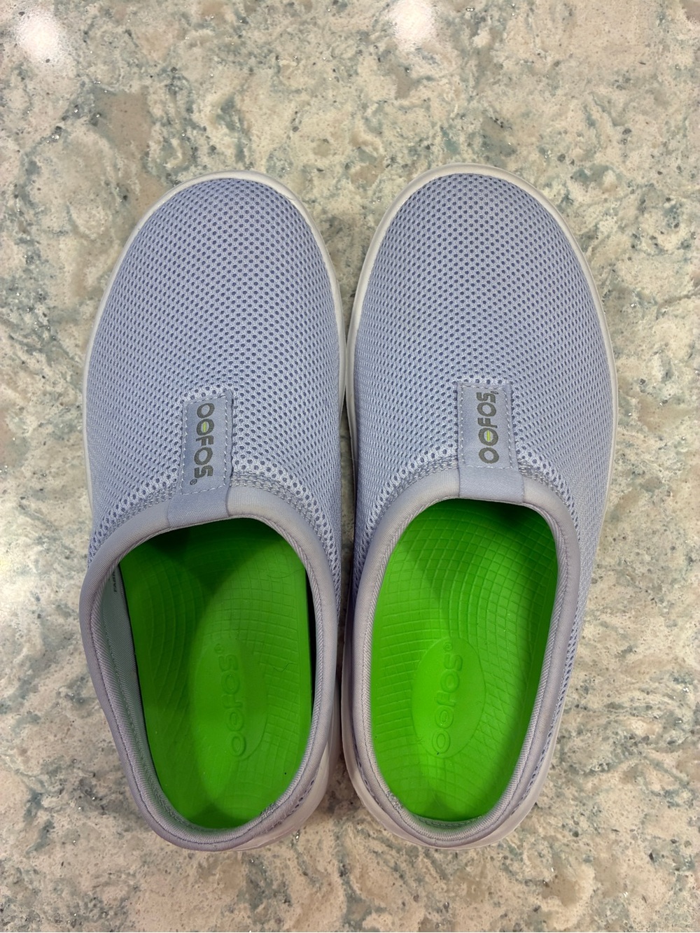 OOFOS Lavender Mesh Slip-On Clog with Bright Green Insole - Picture 6 of 6